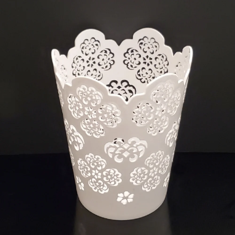 ONLY SOLD IN BUNDLE 12" White Floral Cutout Plastic Wastebasket - Picture 3 of 10